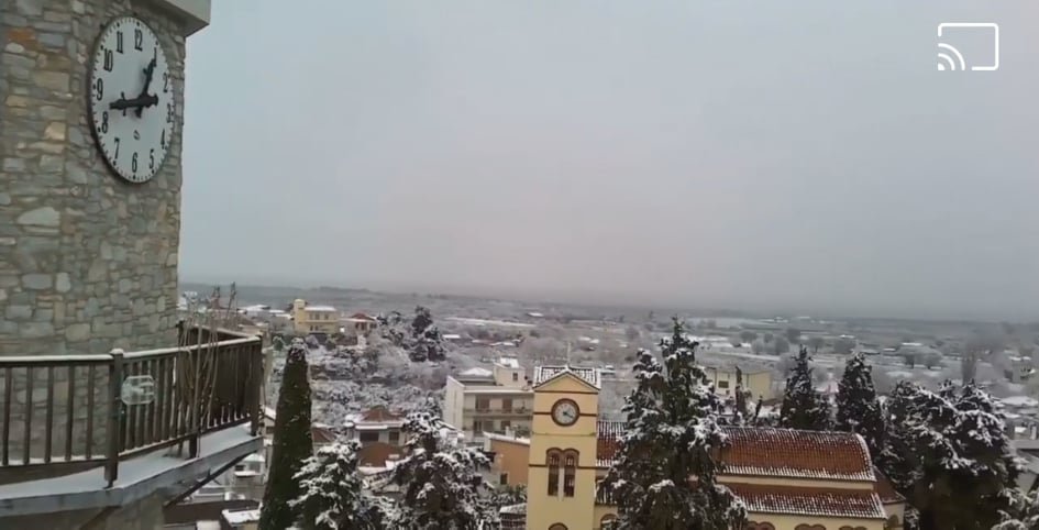 Εντυπωσιακό βίντεο: Το χιονισμένο Βελεστίνο από ψηλά
