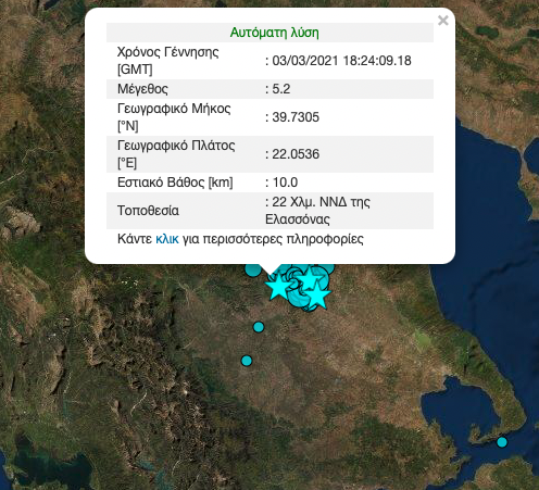 Νέα σεισμική δόνηση 5,2 ρίχτερ αισθητή και στο Βελεστίνο