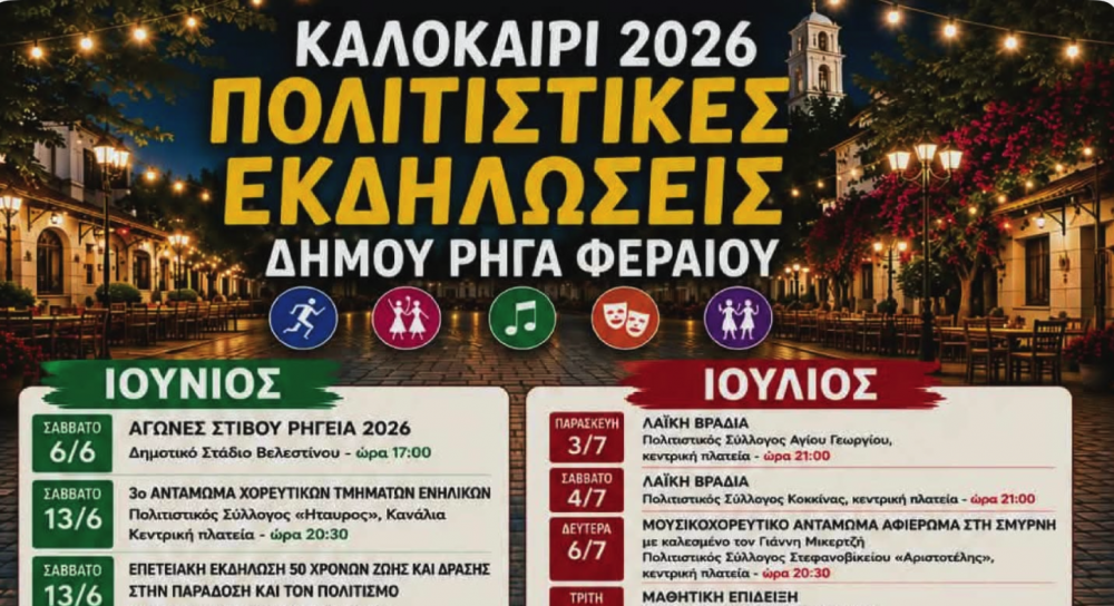 Το Πρόγραμμα Καλοκαιρινών Εκδηλώσεων στον Δήμο Ρήγα Φεραίου