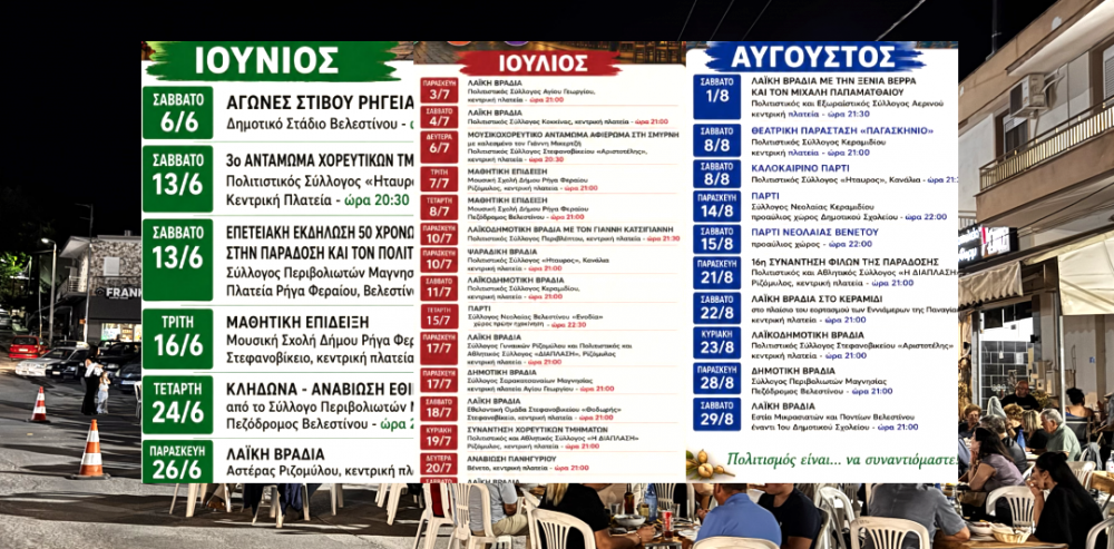Το πρόγραμμα καλοκαιρινών εκδηλώσεων