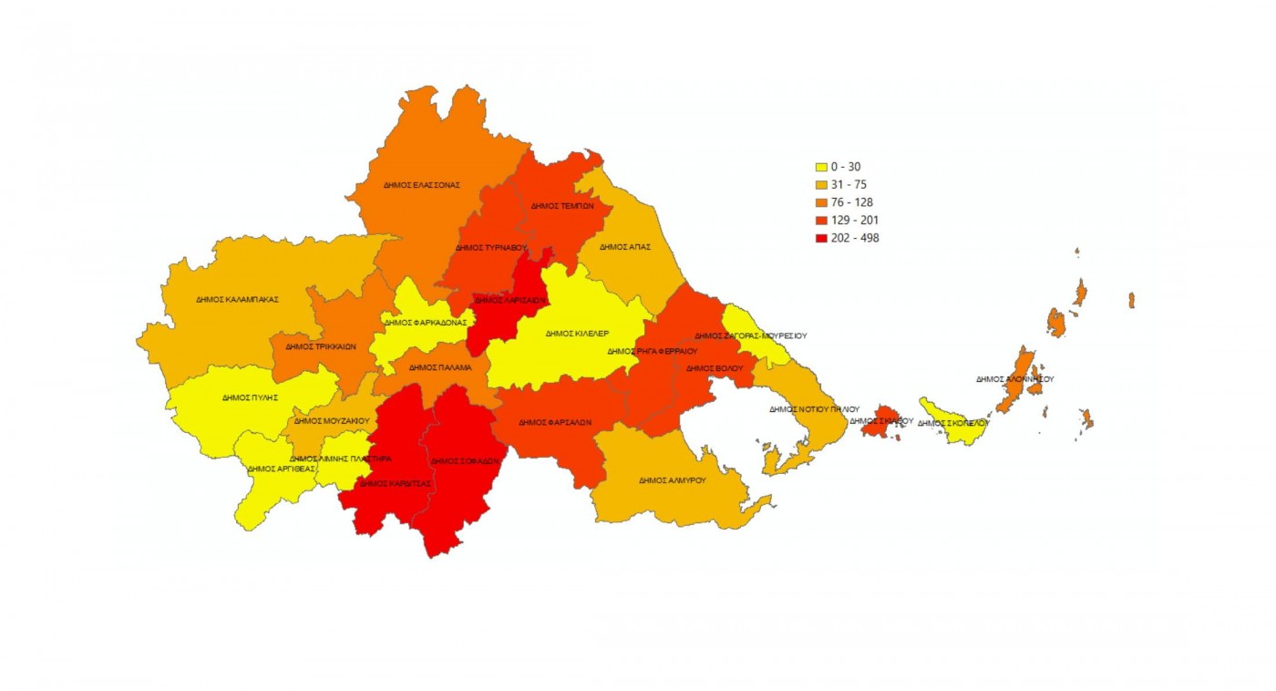 Κατανομή του συνόλου των κρουσμάτων ανά 100.000 κατοίκους από 6 έως 19 Δεκεμβρίου